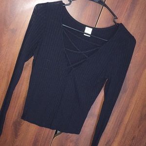 Black, cropped, cross cross front top.